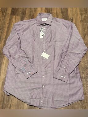 NWT Michael Strahan Collection Purple Herringbone Long Sleeve XLT 18 38-39 Shirt